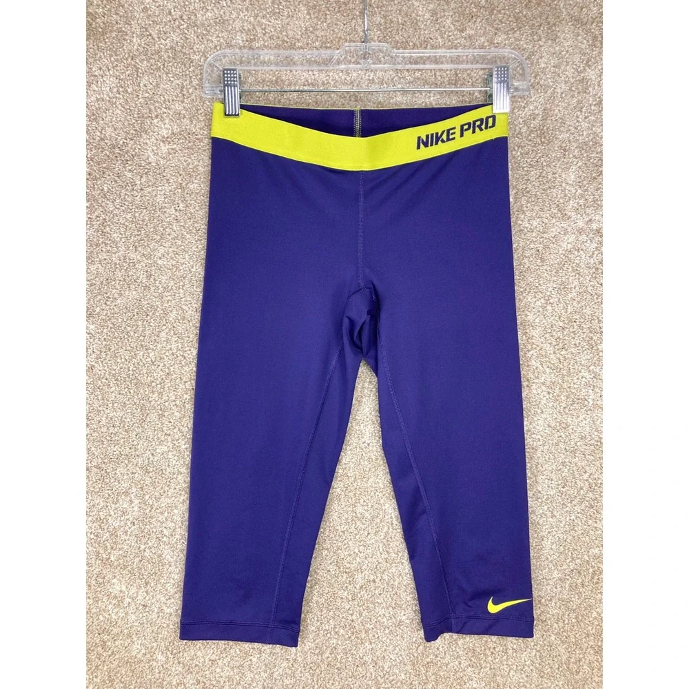 Nike Pro Dri-FIT Capri Leggings Womens S Purple Neon Athletic Training Pull On